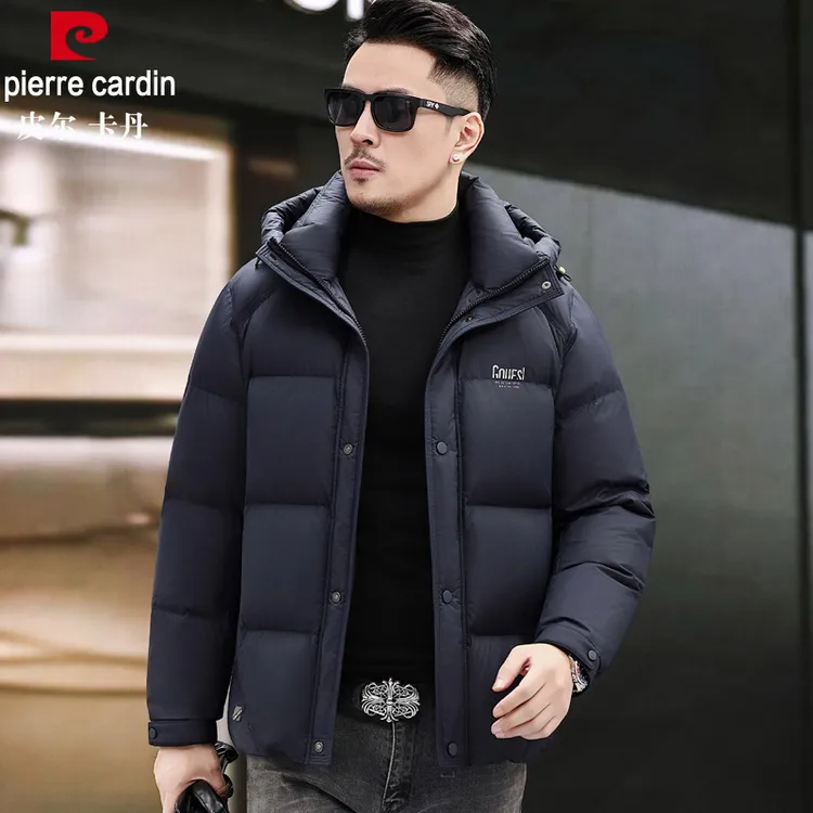 皮尔卡丹羽绒服男连帽冬季保暖中年男士高档白鸭绒加厚外套短款