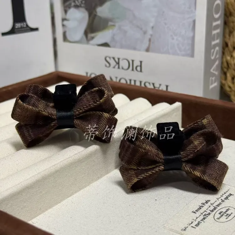 韩系布艺格纹蝴蝶结抓夹小号公主侧边刘海夹发夹