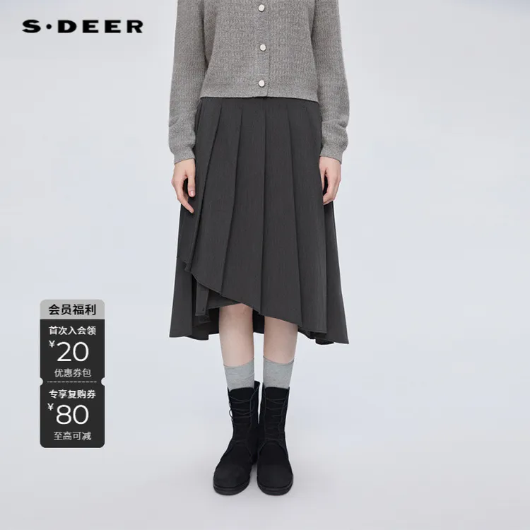 S·DEER圣迪奥【灰度独白】通勤百褶裙休闲女士秋季半身裙S253Z1140