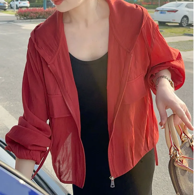 【大颖家】夏季新款爆款纯色宽松短外套上衣韩版连帽百搭轻薄防晒衣
