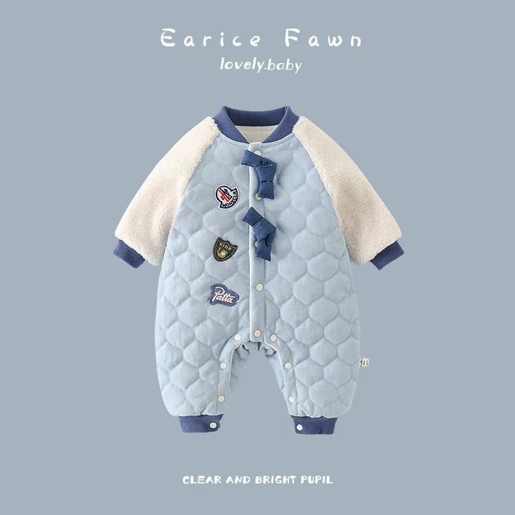 YM新生儿冬款外穿婴儿冬季连体衣保暖加绒加厚棉衣连体外出长袖外