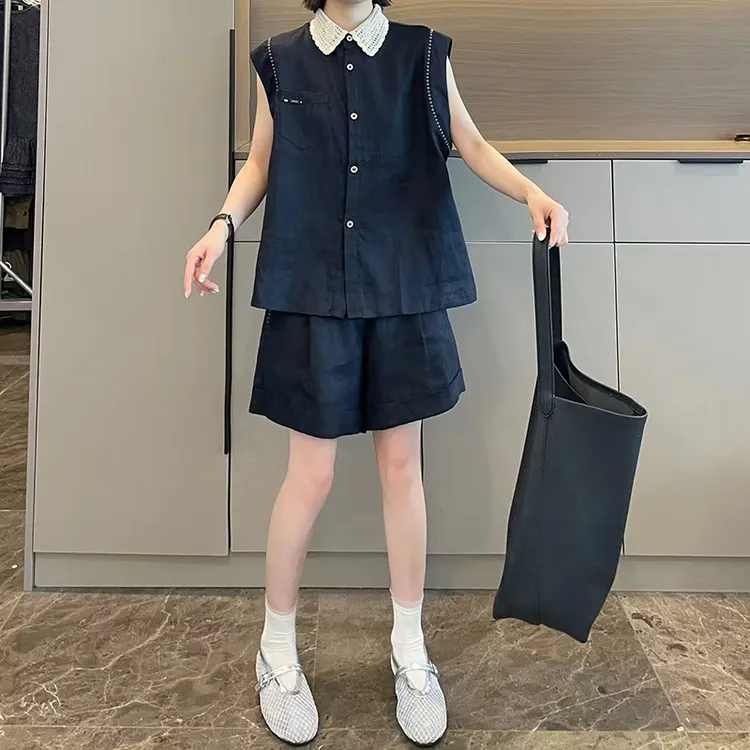 针织翻领马甲短裤套装女2026夏季新款减龄潮流无袖上衣短裤两件套