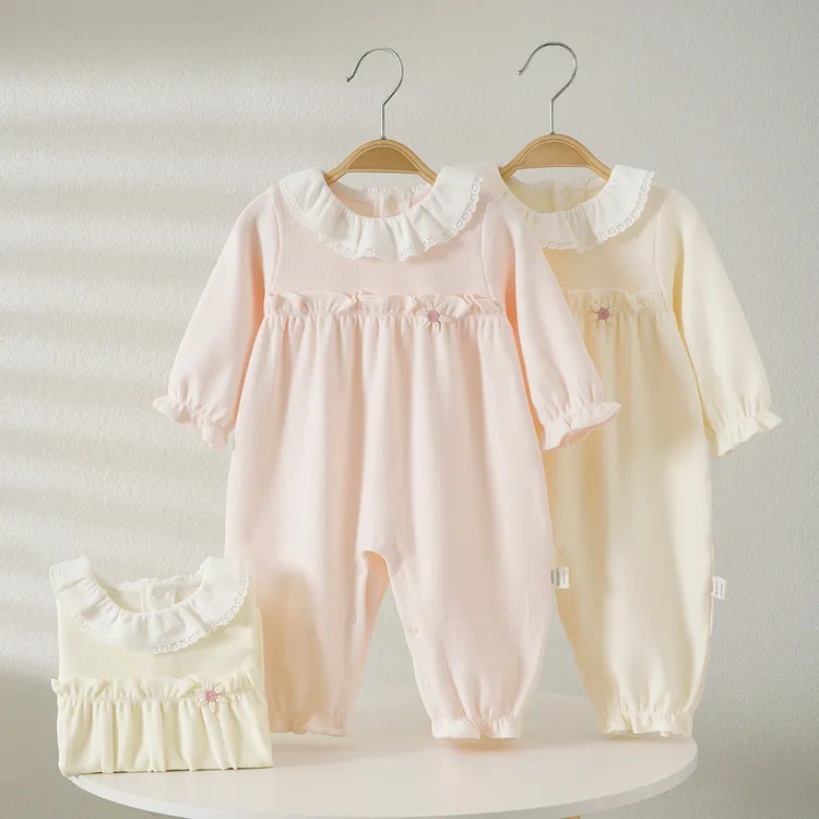 婴儿哈衣春秋薄款女洋气纯棉连体衣秋装宝宝公主风连体衣长袖爬服