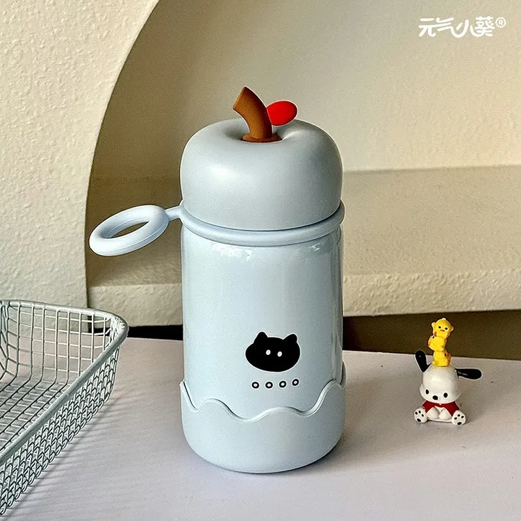 新款可爱苹果小猫保温杯小巧便携高颜值学生316不锈钢直饮口袋杯