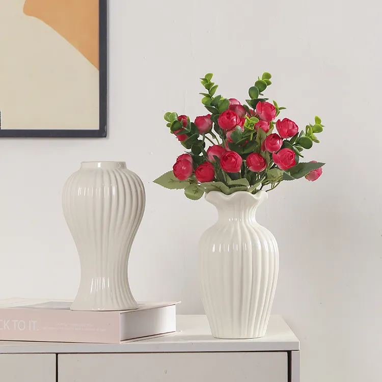 轻奢简约仿真花陶瓷花器水养鲜花干花插花瓶摆件餐桌客厅家居装饰