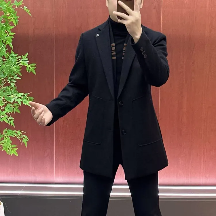 3597｜羊毛呢风衣｜男士冬季｜简约轻奢围巾领可拆卸羊毛呢风衣