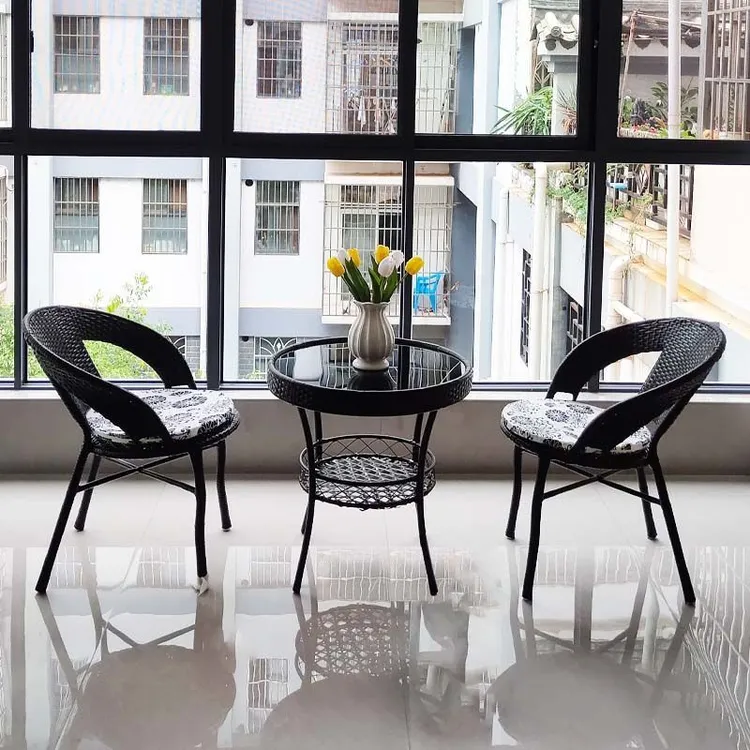 藤椅三件套阳台小桌椅户外庭院茶几组合休闲室外露台藤编靠背椅子