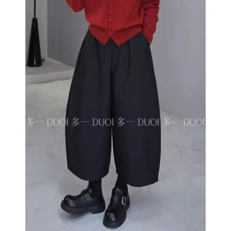 多一"奶奶西裤"2025早秋简约纯色百搭半松紧腰小个子休闲阔腿裤