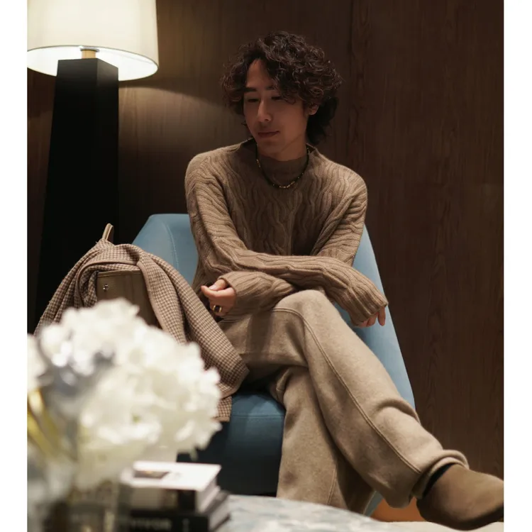 慵懒松弛感羊绒套装绞花毛衣阔腿裤 两件套 秋冬老钱风穿搭