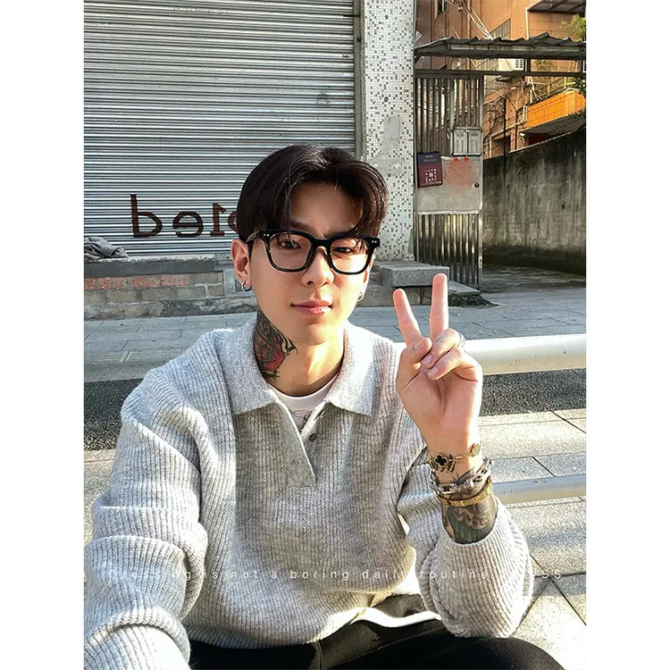 cleanfit老钱风翻领毛衣休闲针织衫男女同款2025秋冬新款简约长袖