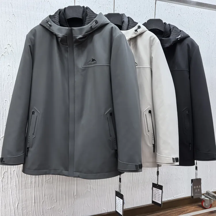《盛鑫服饰》33911男士极寒三穿雪山风连帽内胆可拆卸休闲保暖外套