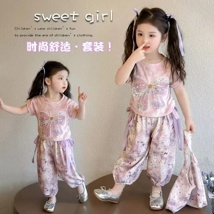 网红女童夏装短袖套装2025新款儿童网红炸街两件套女宝宝夏季衣服