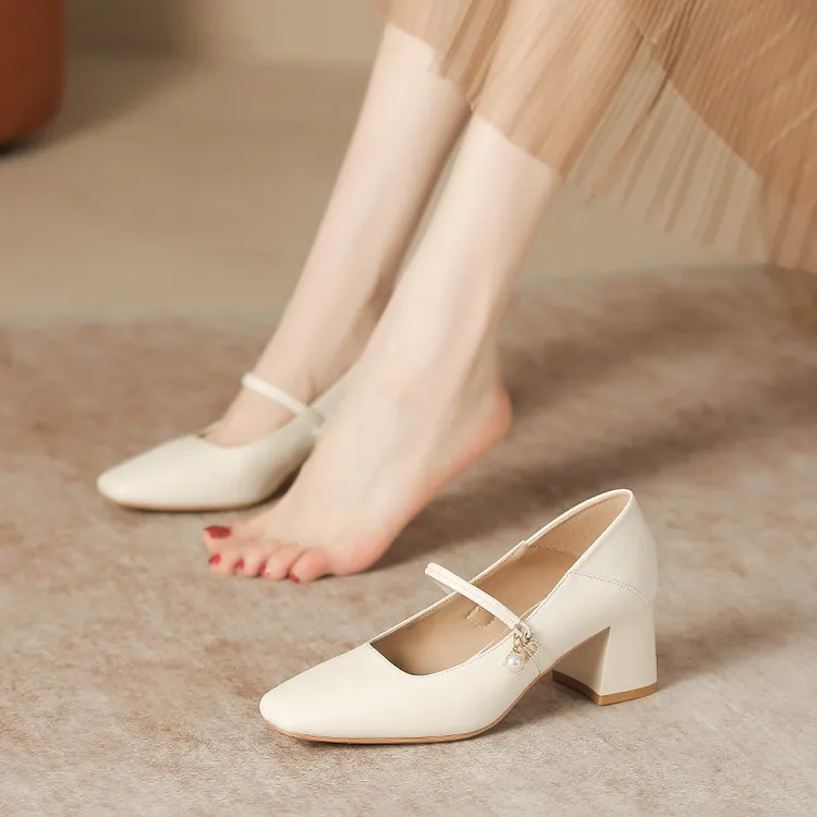 皮质玛丽珍女鞋粗跟2025春秋新款法式单鞋女中跟旗袍鞋高跟仙女风