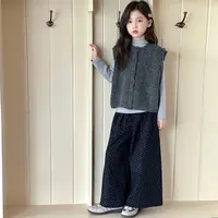 【Maila童装】女童韩系纯色打底衫洋气开衫马甲提花阔腿裤三件套装