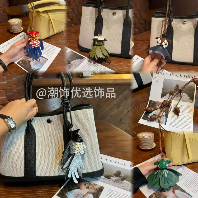 进口真皮手工制作欧美轻奢罗牌精灵喜鹊包包挂饰车载吊饰女包挂件