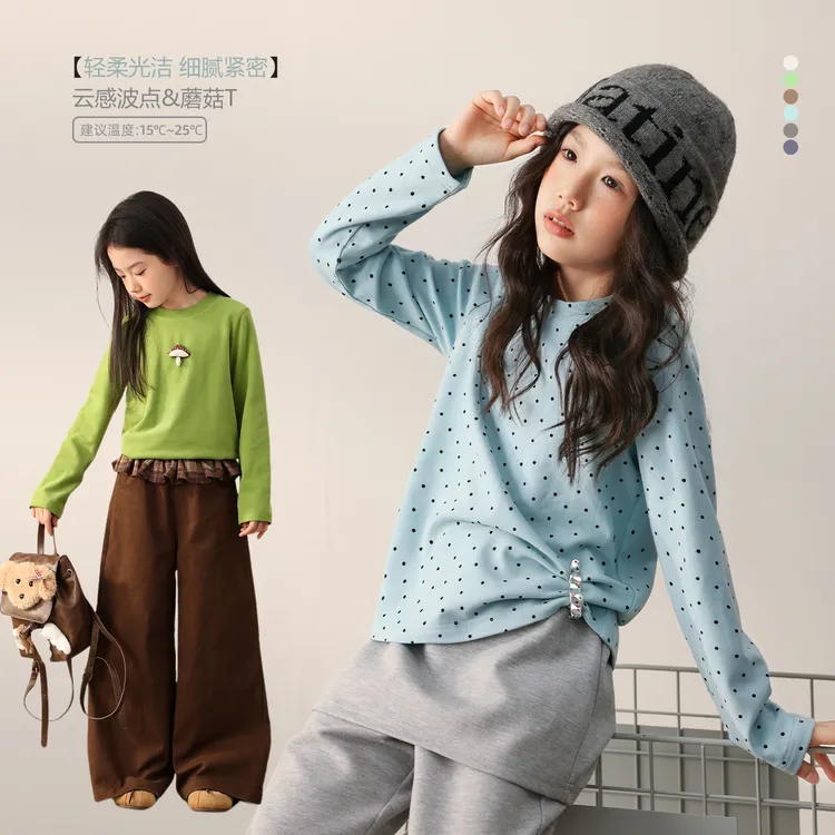 NORNOR陈大猪童装女童波点打底衫长袖秋季新款洋气内搭NB590036