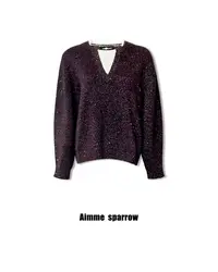 Aimmesparrow棕色细闪假两件毛衣