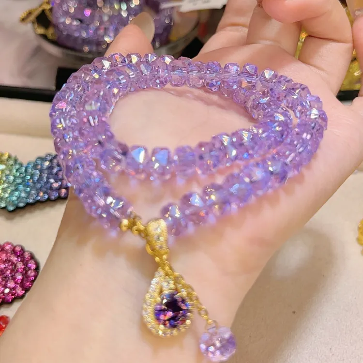 钛钢莫桑石手链 951超美千金风紫色高档双圈手链