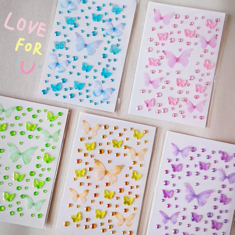 超闪极光蝴蝶薄纱自粘脸部钻贴用于演出舞台妆容装饰