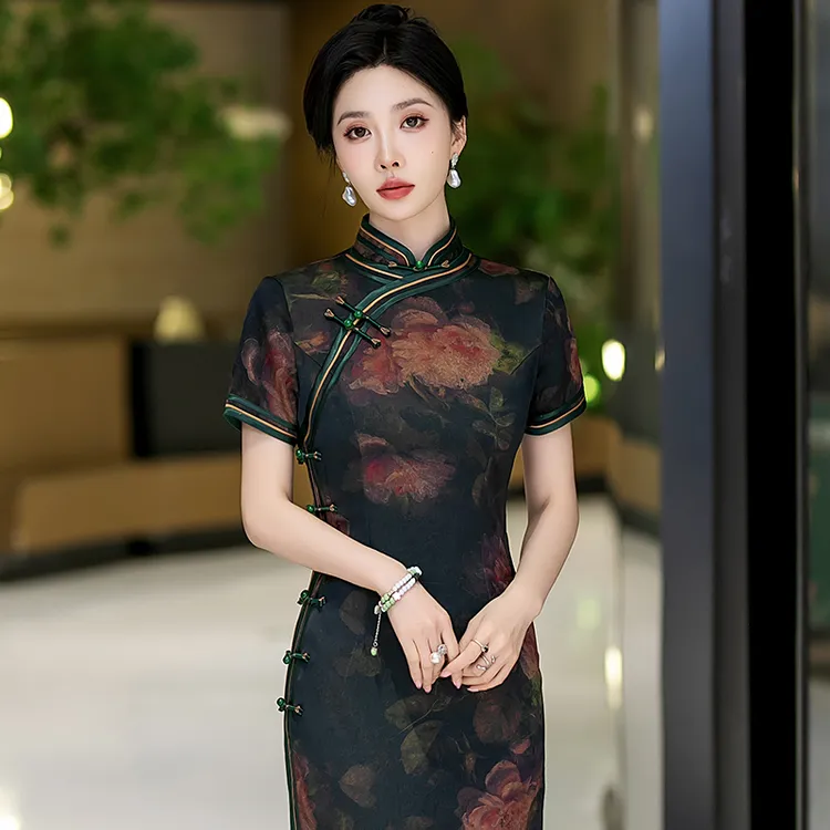 新中式旗袍高端2025夏季老上海素雅国风礼服日常可穿复古长款裙子