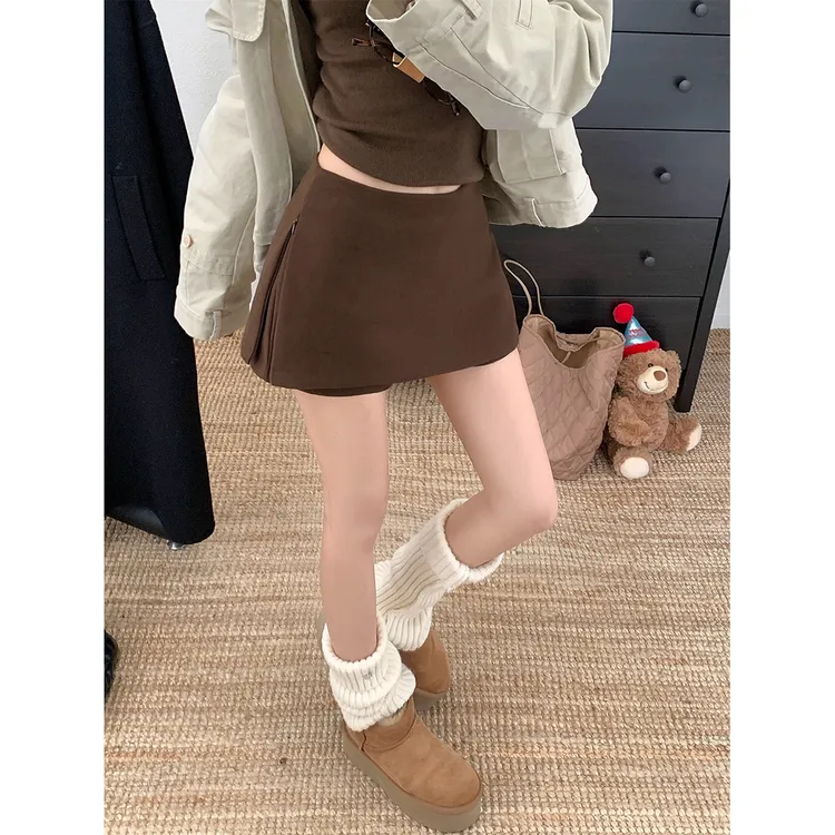 咖色毛呢半身裙女xs秋冬小个子复古半裙a字裙配靴子冬天外穿短裙