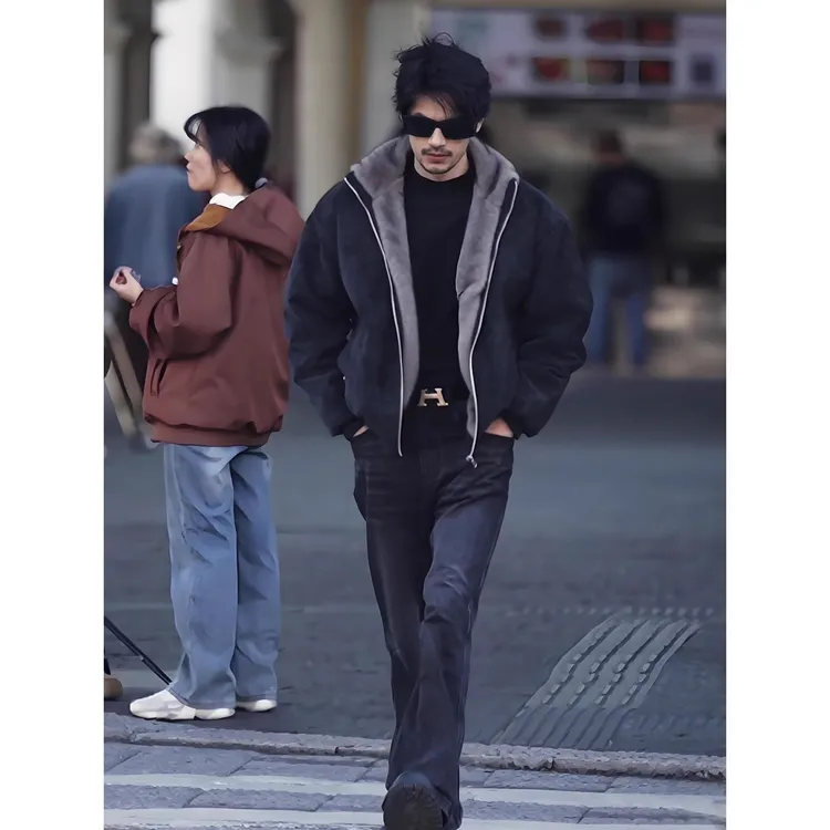 美式复古座山雕重磅仿貂毛棉衣男款冬季高街痞帅加厚保暖棉服外套