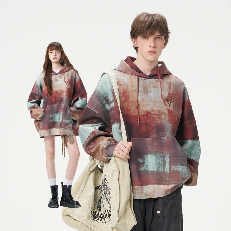 【INXX】秋琥珀流光印花图案连帽卫衣爱心包针绣上衣情侣XRF3101552