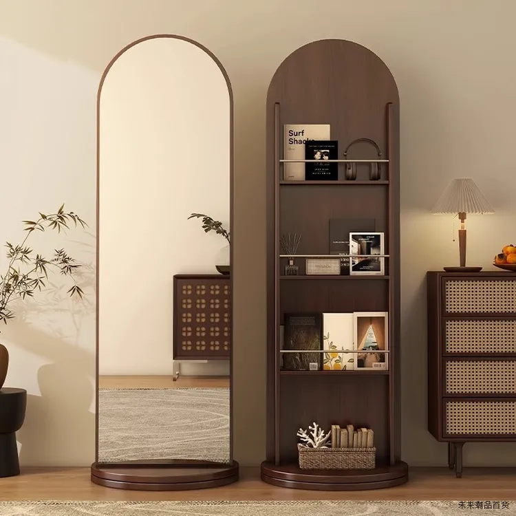 旋转落地置物架可移动古风收纳镜全身镜展示架现代简约金属材质