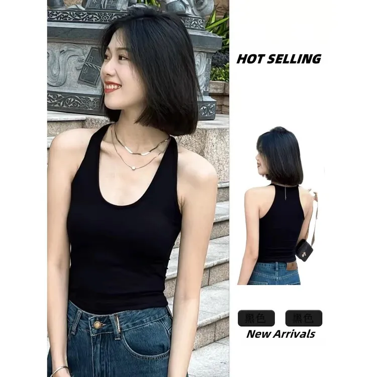 春夏新款辣妹挂脖吊带背心女内搭外穿百搭气质纯欲打底衫无袖上衣