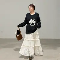 张大人【疯狂凯蒂】大码女装微胖妹妹凯蒂图案毛衣搭蕾丝花边蛋糕裙