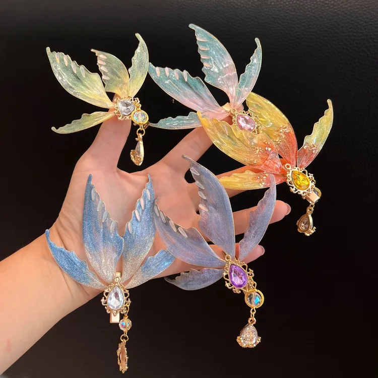 超美古风汉服人鱼姬发夹造液头饰超仙汉服点缀配饰古典中式头饰