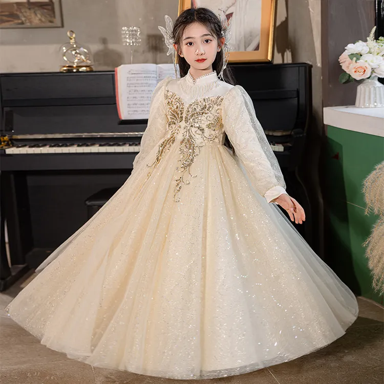 新品巴拉巴拉爆款秋季儿童婚纱花童蓬蓬纱走秀主持人表演钢琴