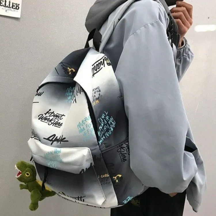 大容量校园情侣书包新款休闲潮牌字母双肩包男女大学生渐变色背包