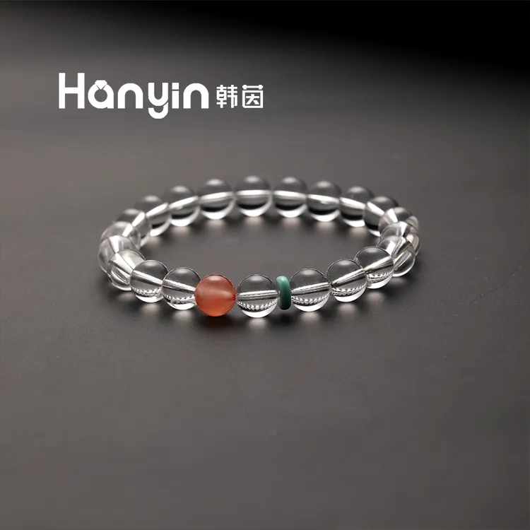 8mm白水晶搭配南红原创设计纯手工定制弹力绳手串手链