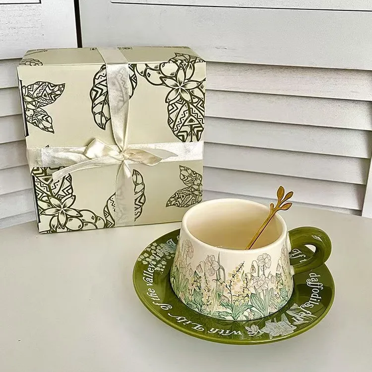 油画风般风铃花陶瓷咖啡杯碟套装下午茶水杯女生杯子礼物m