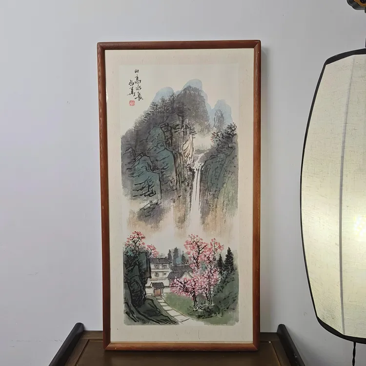 手绘国画山水画带框36*69cm竖幅实拍安徽省美画家陶尚华保真c502