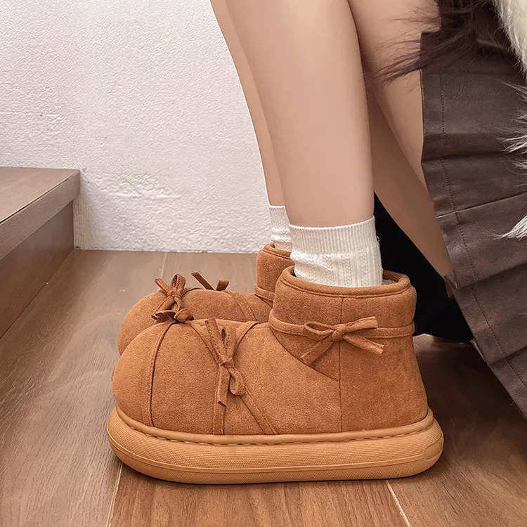 冬日蝴蝶豚豚~雪地靴冬季卡皮巴拉女可爱蝴蝶结加绒加厚短靴棉靴