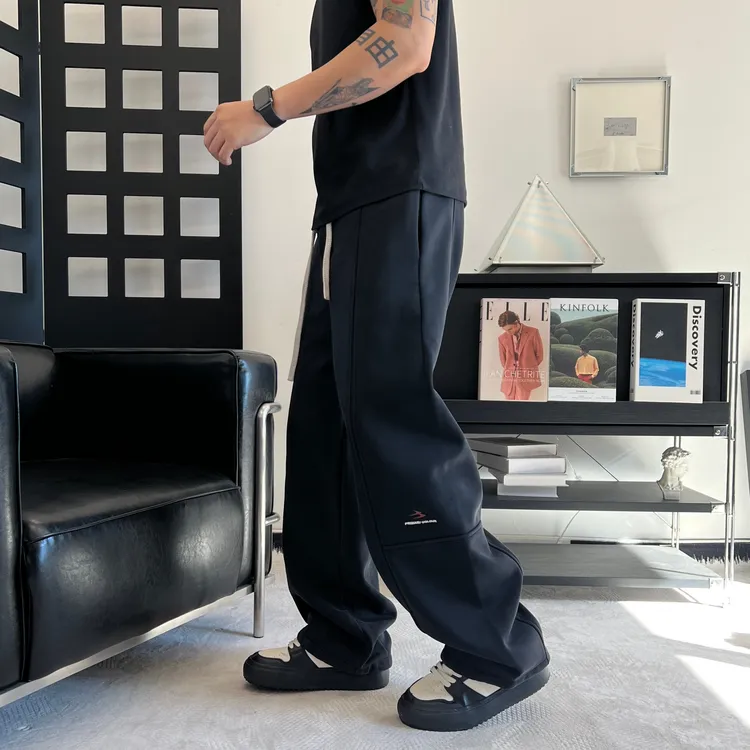 秋冬加绒卫裤美式潮牌字母阔腿裤休闲运动裤松紧可调节长裤男潮