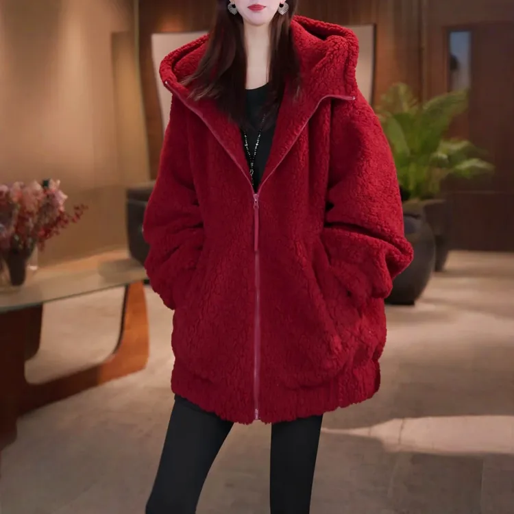 时尚休闲百搭保暖连帽棉服2025冬季新款宽松显瘦中长款棉衣外套女