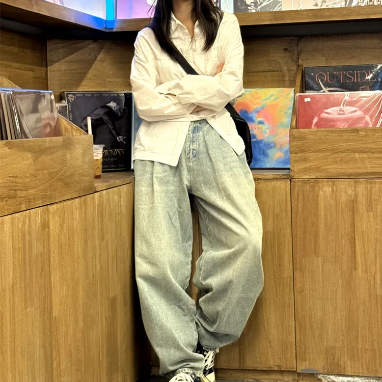 松弛感牛仔裤女2025年春季新款时尚潮流阔腿裤潮牌宽松萝卜气球裤