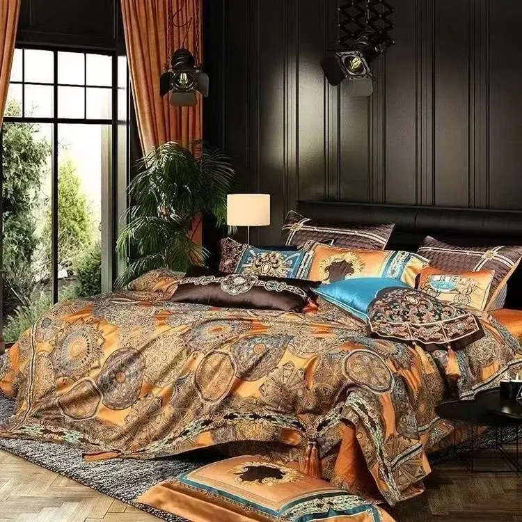 （娜美）豪华重工刺绣色织提花别墅款高奢被套印花床上用品轻奢卧室