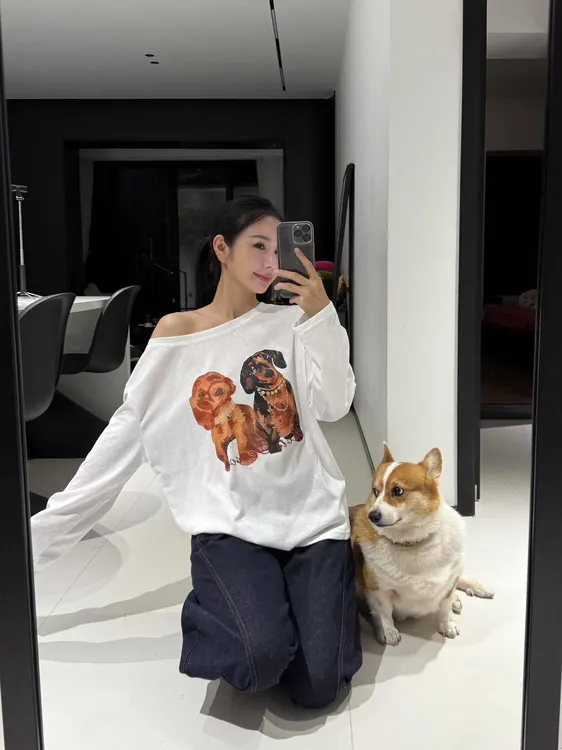 美式复古风夏季新款时尚洋气斜肩长袖T恤女宽松慵懒风ins防晒罩衫