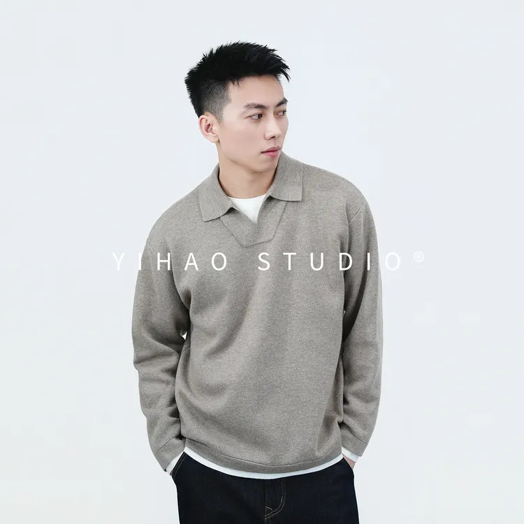 YIHAO STUDIO秋冬高级感老钱风时尚海鸥领针织休闲百搭保暖毛衣