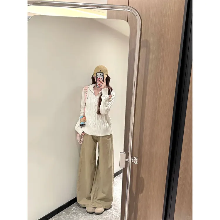 2025秋季小众设计感简约风修身显瘦上衣穿搭百搭时尚阔腿长裤套装