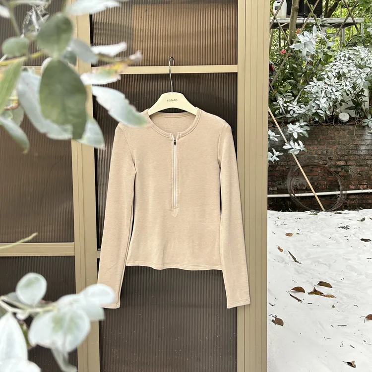 赵小小【老钱亨利衫】9513 半开领拉链修身针织衫韩系显瘦长袖上衣