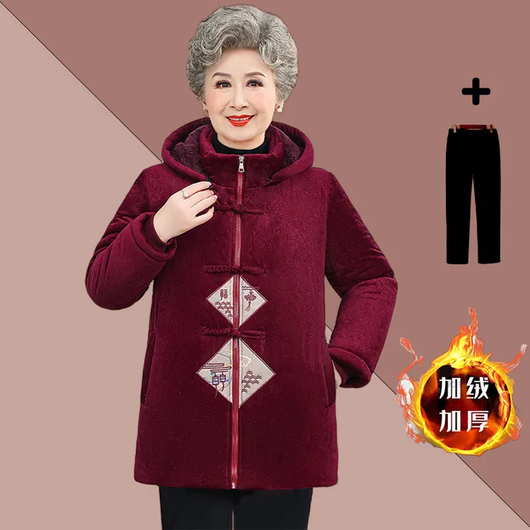 中老年女装宽松中老年棉衣妈妈装中老年冬装加绒加厚保暖奶奶装