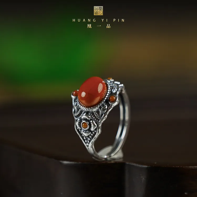 【凰一品】古法银南红戒指S925