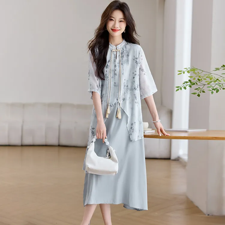 新中式国风改良旗袍连衣裙女2025新款夏季宽松复古高端气质长裙子