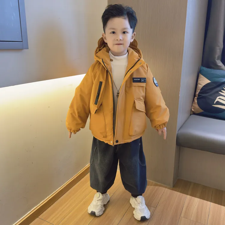 男童加绒外套秋冬款2025新款帅气儿童加厚派克服女孩冬季棉服棉衣