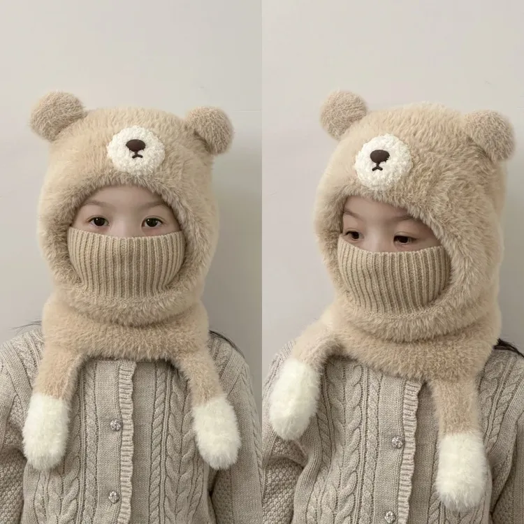 XS【专享】冬季儿童秋冬季帽子围脖女童宝宝一体保暖防风加厚护耳帽